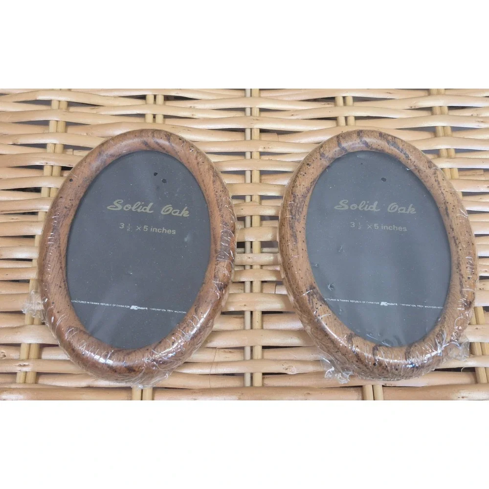 Vintage Kmart Solid Oak Oval Picture Frames Set of 2 New Sealed 3.5x5 Tabletop